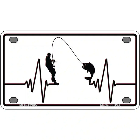 Fishing Heart Beat Novelty Metal License Plate Tag 4" x 2.2" (MLP)