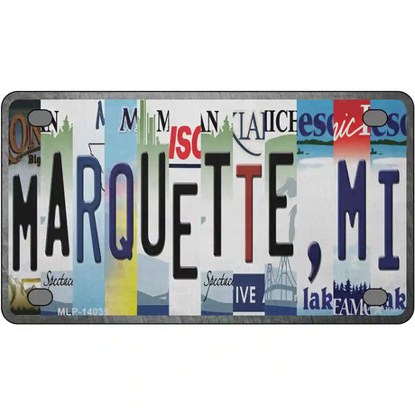 Marquette MI Strip Art Novelty Metal License Plate Tag 4" x 2.2" (MLP)