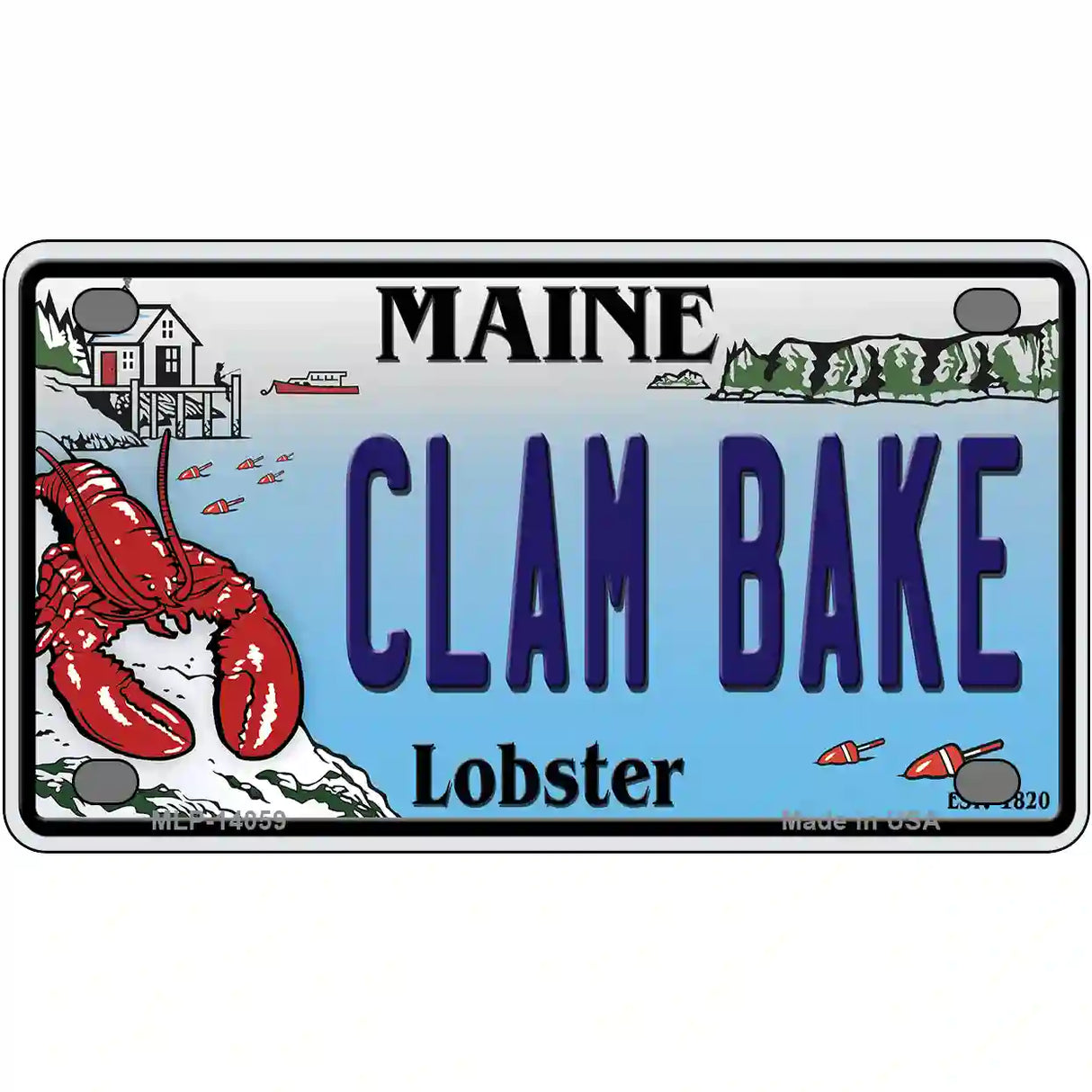 Clam Bake Maine Lobster Novelty Metal License Plate 4" x 2.2" (MLP)