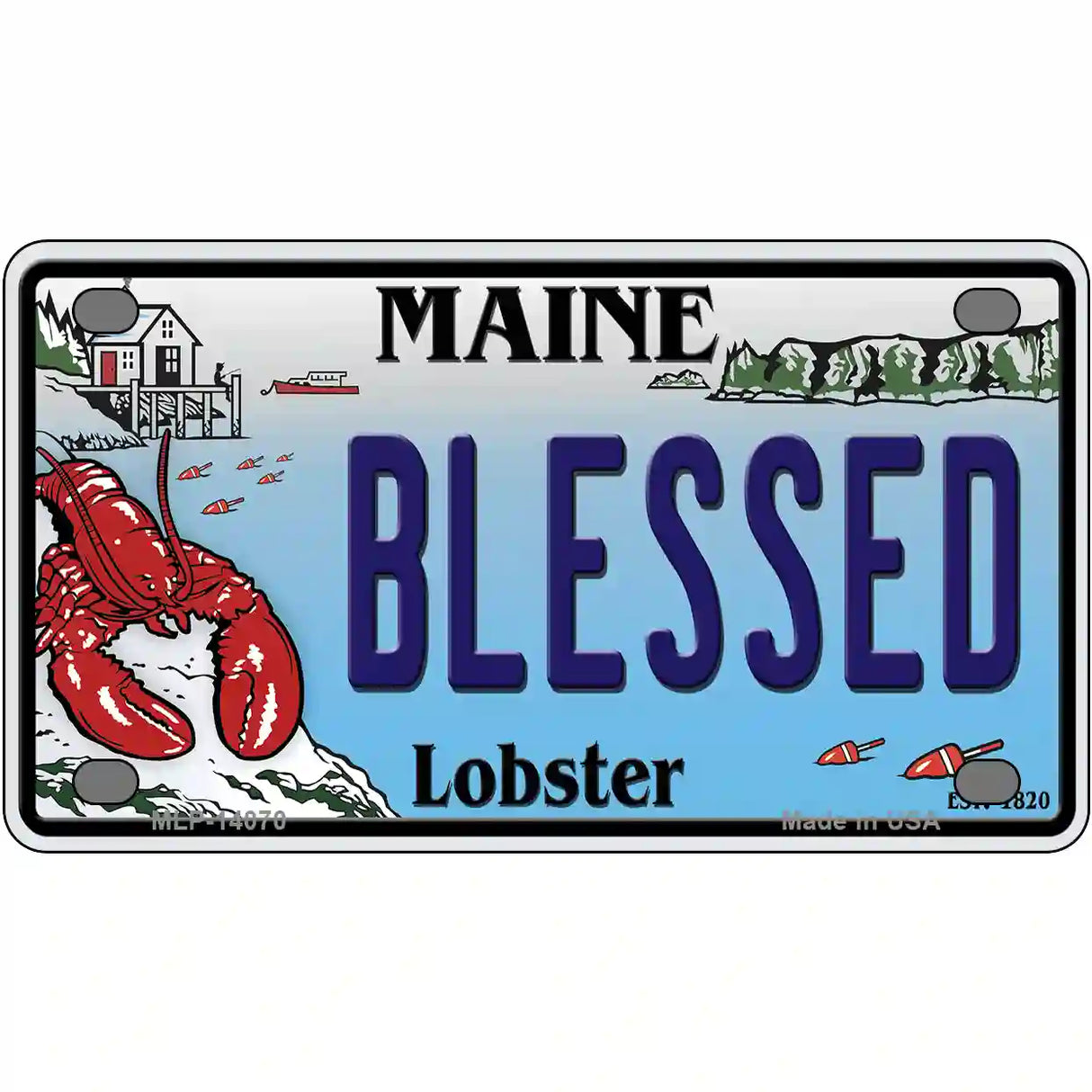 Blessed Maine Lobster Novelty Metal License Plate 4" x 2.2" (MLP)