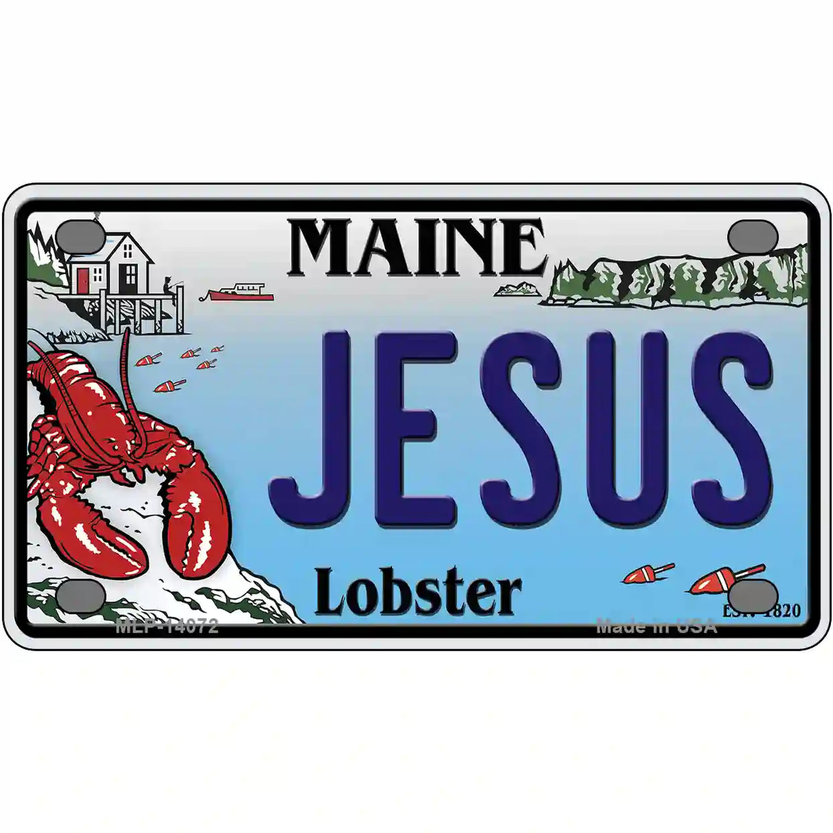 Jesus Maine Lobster Novelty Metal License Plate 4" x 2.2" (MLP)