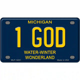 1 God Michigan Blue Novelty License Plate 4" x 2.2" (MLP)