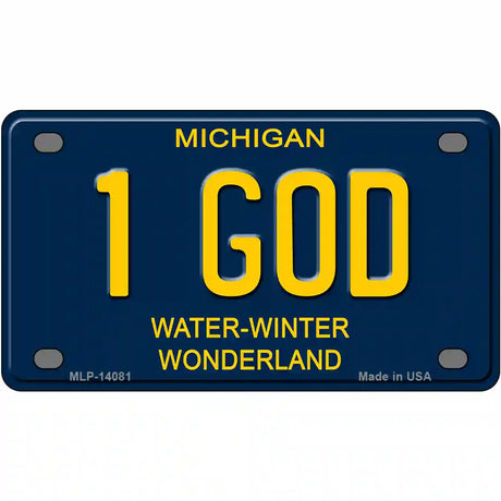 1 God Michigan Blue Novelty License Plate 4" x 2.2" (MLP)