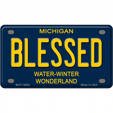 Blessed Michigan Blue Novelty License Plate 4" x 2.2" (MLP)