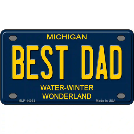 Best Dad Michigan Blue Novelty License Plate 4" x 2.2" (MLP)