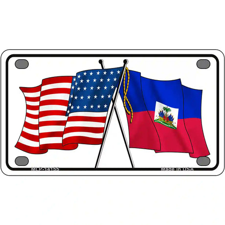 Haiti Crossed US Flag Novelty Metal License Plate 4" x 2.2" (MLP)