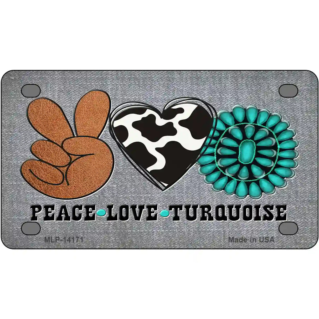 Peace Love Turquoise Novelty Metal License Plate 4" x 2.2" (MLP)