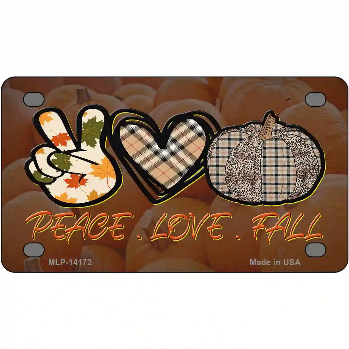 Peace Love Fall Novelty Metal License Plate 4" x 2.2" (MLP)