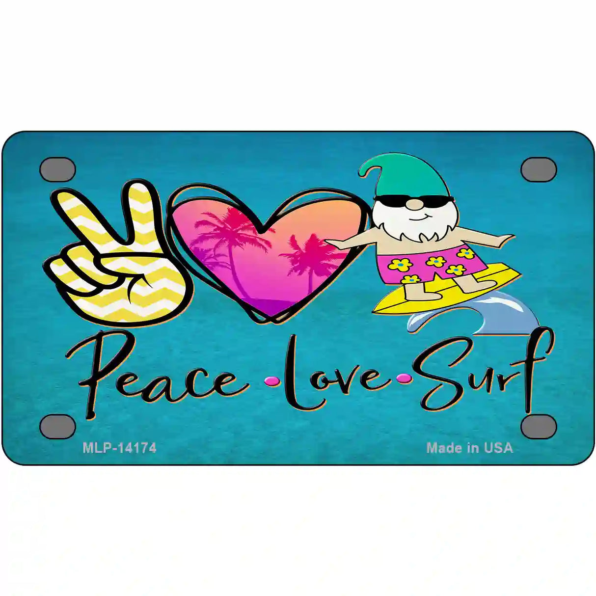 Peace Love Surf Novelty Metal License Plate 4" x 2.2" (MLP)