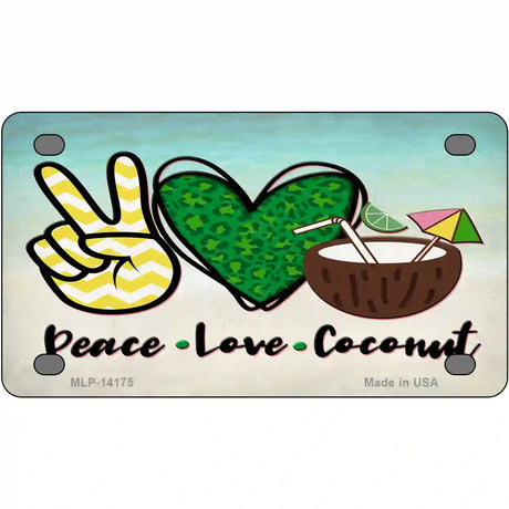 Peace Love Coconut Novelty Metal License Plate 4" x 2.2" (MLP)