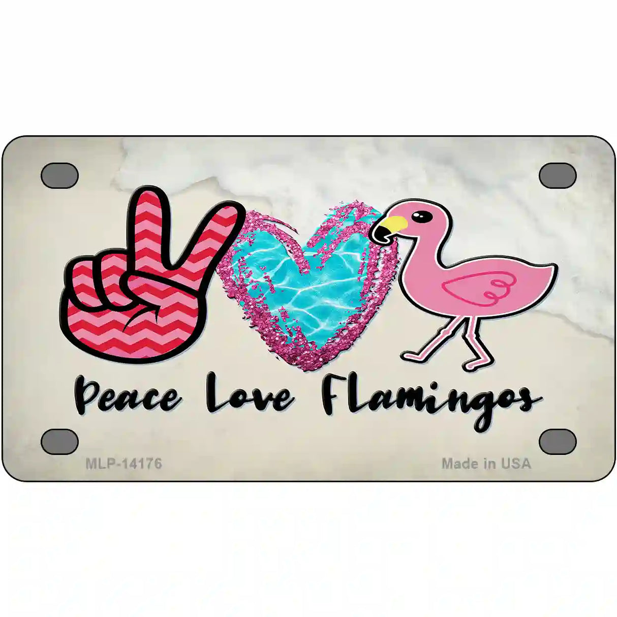 Peace Love Flamingos Novelty Metal License Plate 4" x 2.2" (MLP)