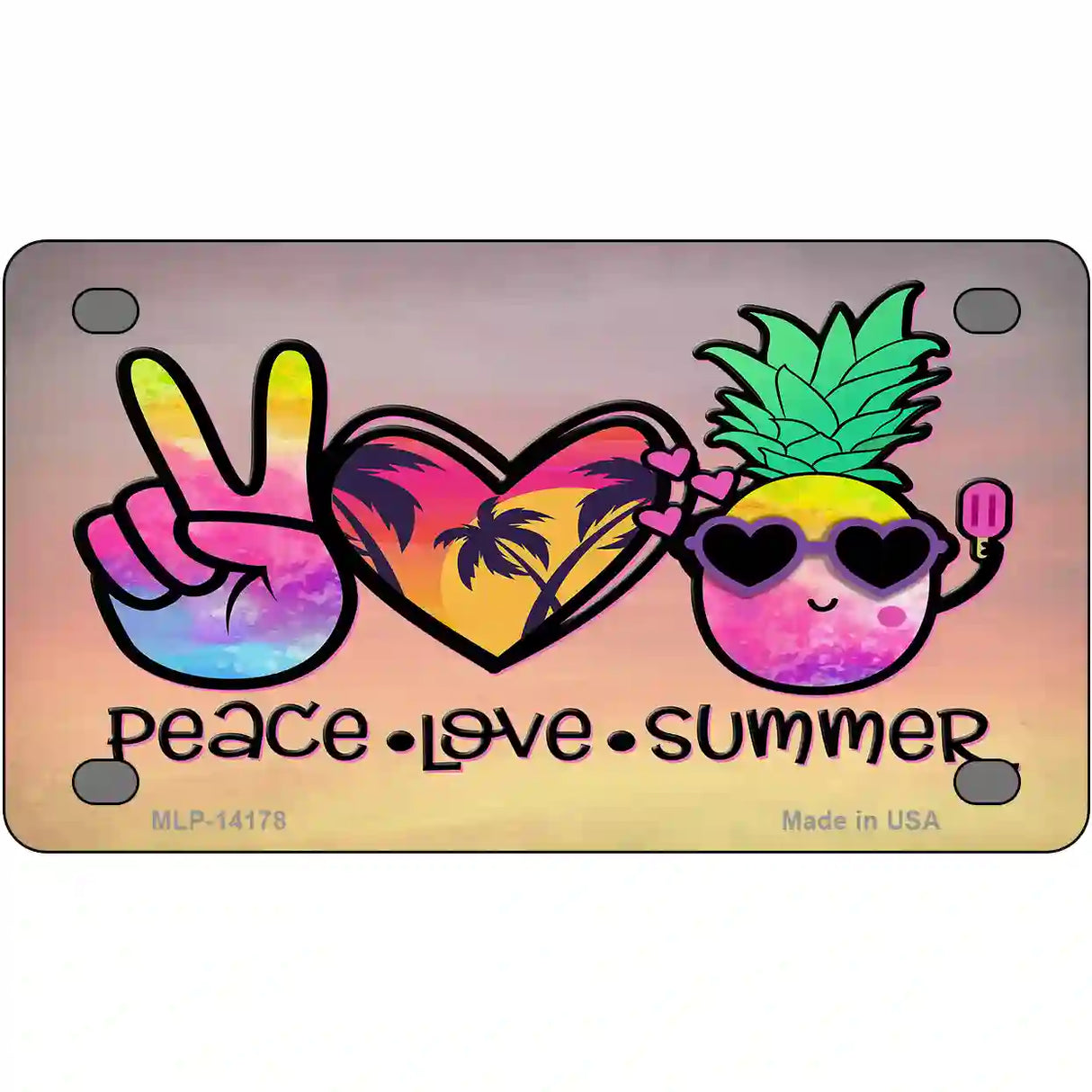 Peace Love Summer Novelty Metal License Plate 4" x 2.2" (MLP)