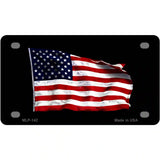 Waving American Flag Black Metal Novelty License Plate 4" x 2.2" (MLP)