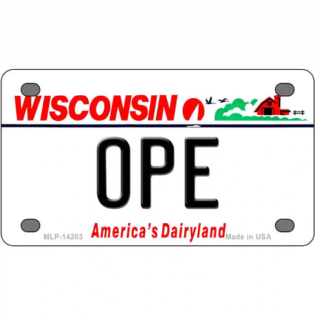 Ope Wisconsin Novelty Metal License Plate 4" x 2.2" (MLP)