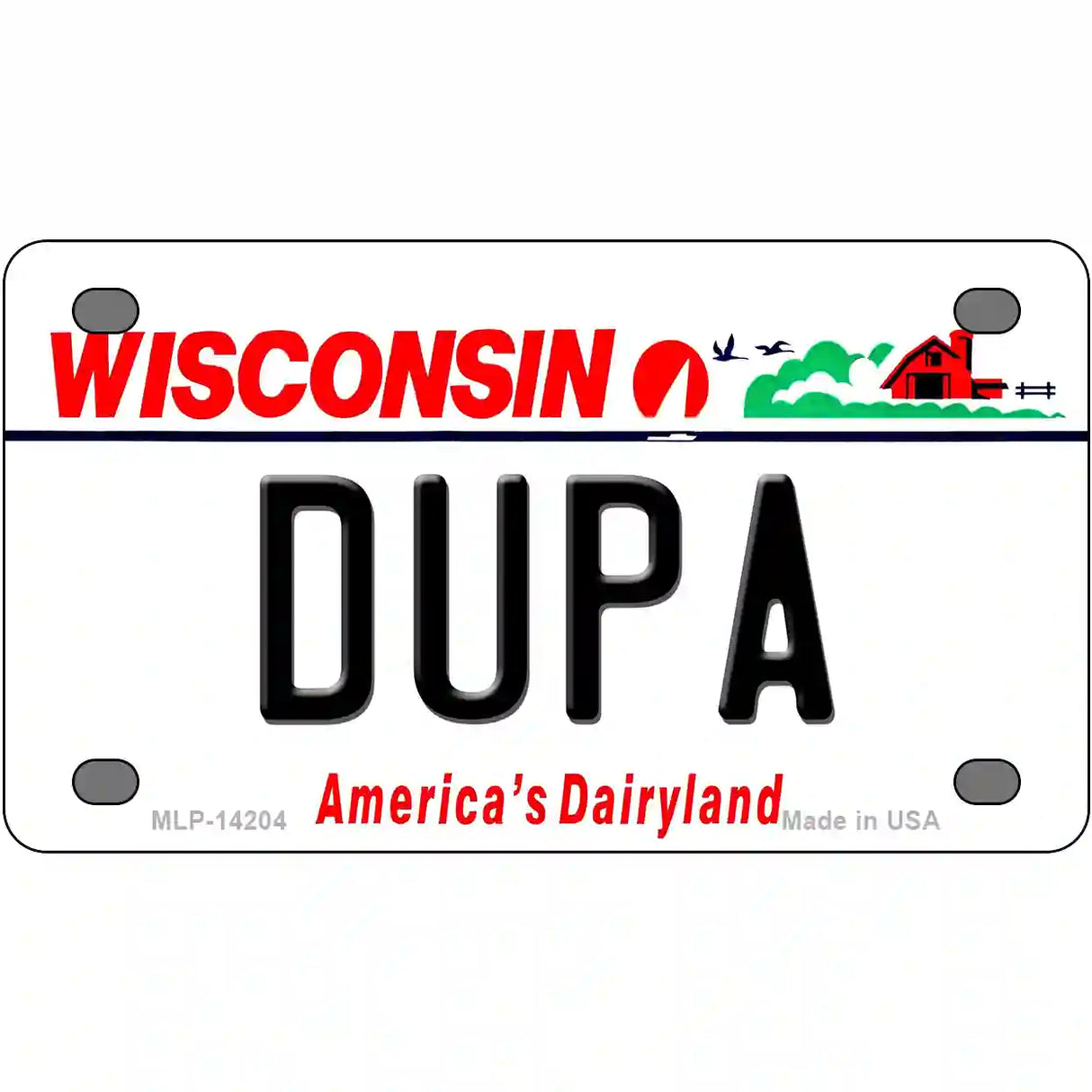 Dupa Wisconsin Novelty Metal License Plate 4" x 2.2" (MLP)