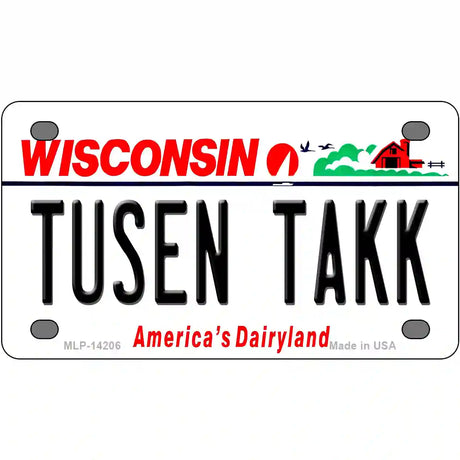 Tusen Takk Wisconsin Novelty Metal License Plate 4" x 2.2" (MLP)