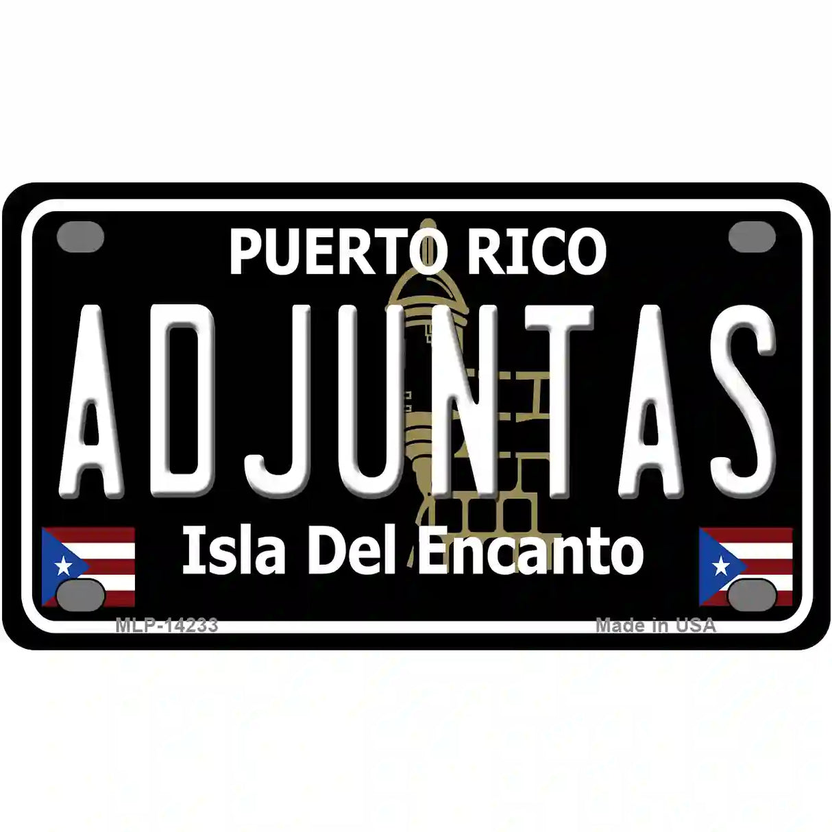 Adjuntas Puerto Rico Black Novelty Metal License Plate 4" x 2.2" (MLP)