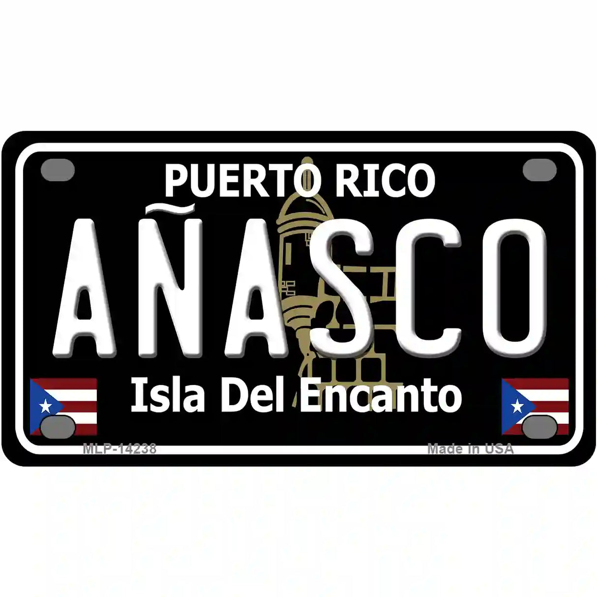 Anasco Puerto Rico Black Novelty Metal License Plate 4" x 2.2" (MLP)