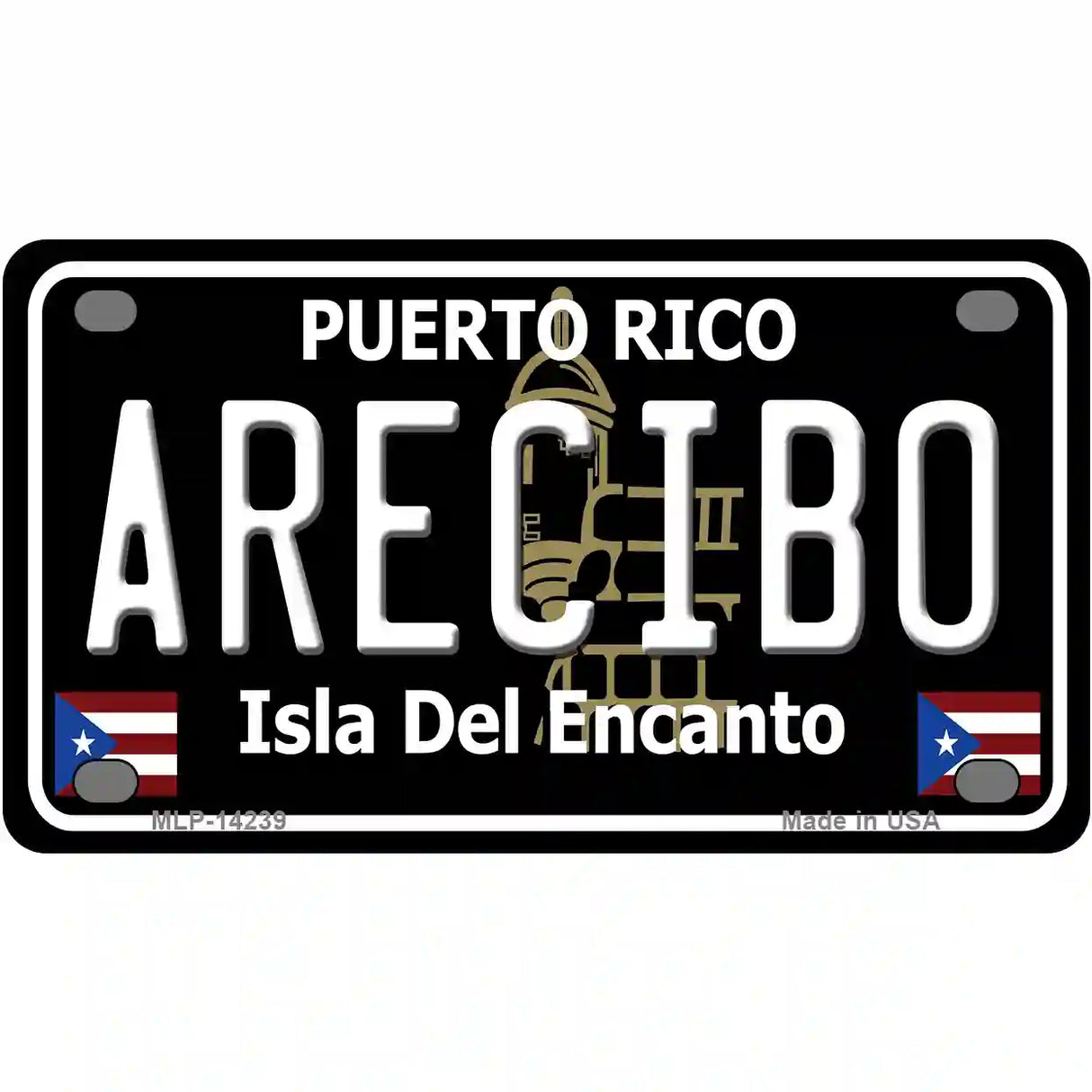 Arecibo Puerto Rico Black Novelty Metal License Plate 4" x 2.2" (MLP)