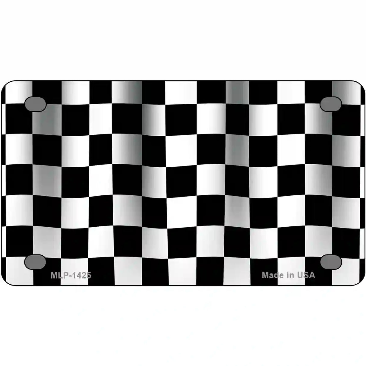 Waving Checkered Flag Metal Novelty License Plate 4" x 2.2" (MLP)