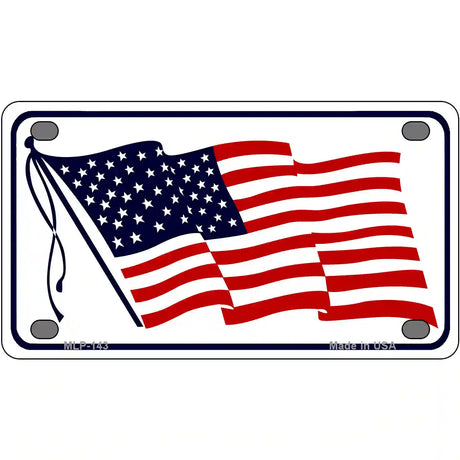 American Flag Waving White Metal Novelty License Plate 4" x 2.2" (MLP)