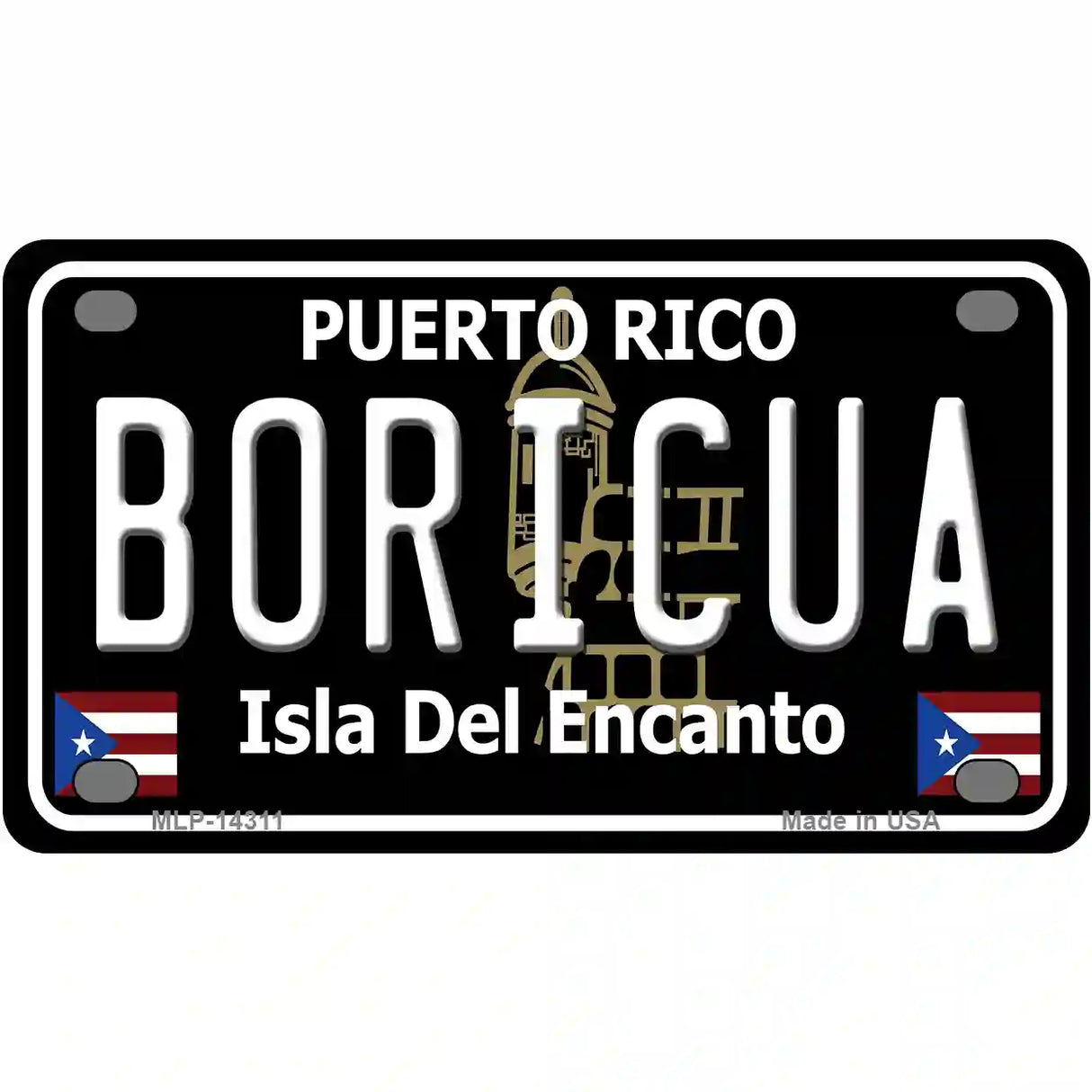 Boricua Puerto Rico Black Novelty Metal License Plate 4" x 2.2" (MLP)