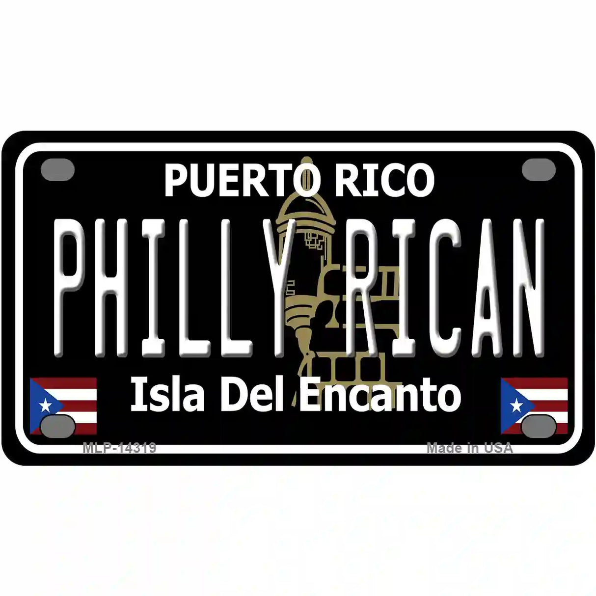 Philly Rican Puerto Rico Black Novelty Metal License Plate 4" x 2.2" (MLP)