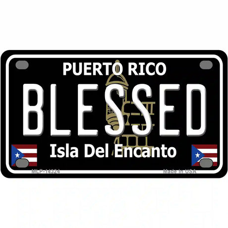 Blessed Puerto Rico Black Novelty Metal License Plate 4" x 2.2" (MLP)