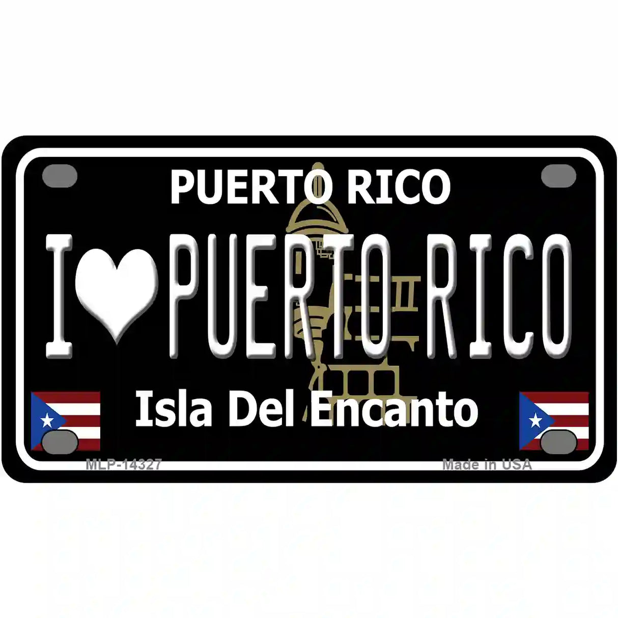 I Love Puerto Rico Black Novelty Metal License Plate 4" x 2.2" (MLP)