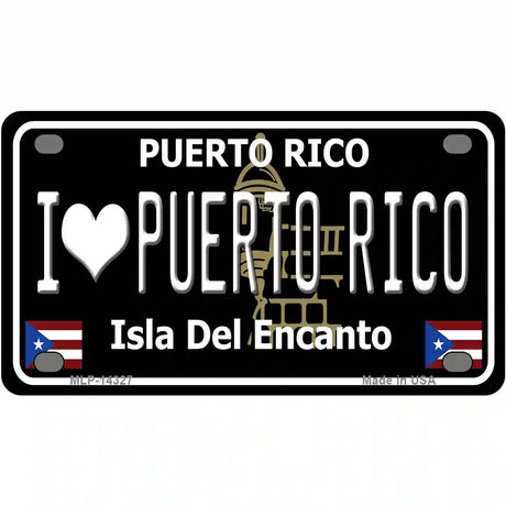 I Love Puerto Rico Black Novelty Metal License Plate 4" x 2.2" (MLP)