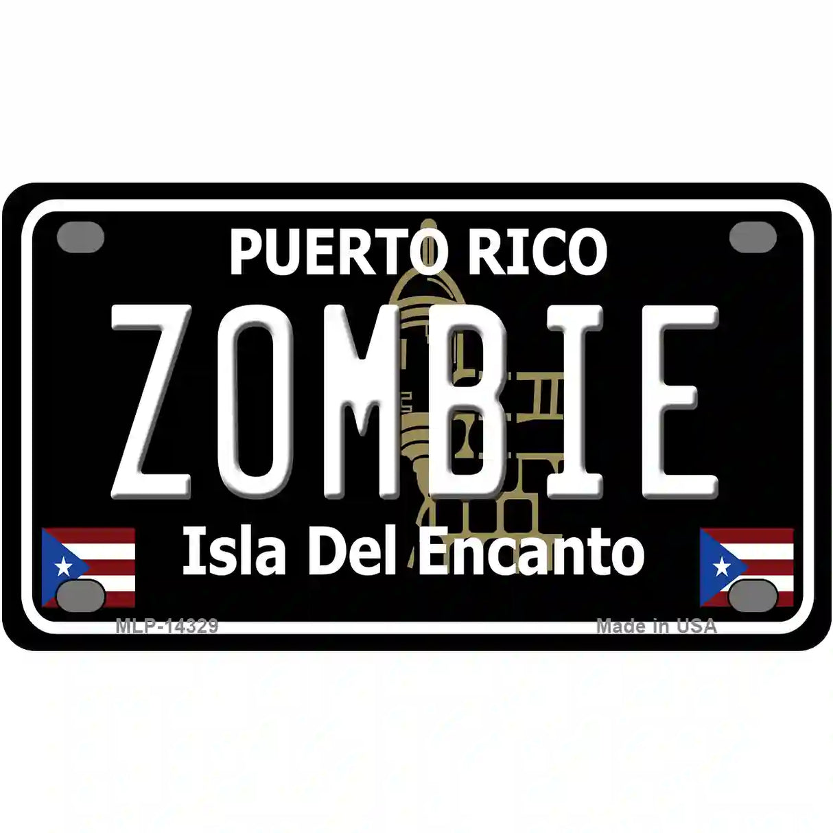 Zombie Puerto Rico Black Novelty Metal License Plate 4" x 2.2" (MLP)