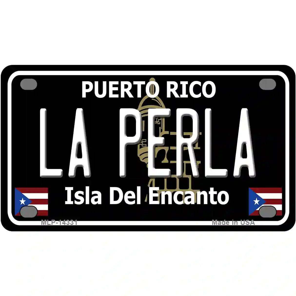 La Perla Puerto Rico Black Novelty Metal License Plate 4" x 2.2" (MLP)