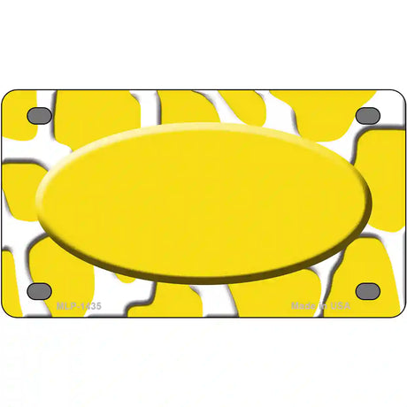 Yellow White Giraffe Yellow Center Oval Metal Novelty License Plate 4" x 2.2" (MLP)