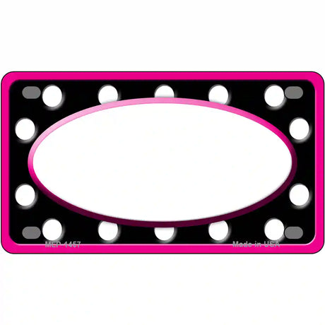 White Black Polka Dots Pink Frame And White Center Oval Metal Novelty License Plate 4" x 2.2" (MLP)