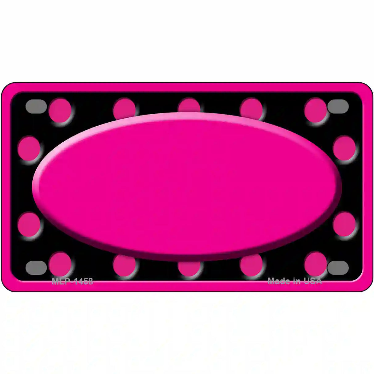 Pink Black Polka Dots Pink Frame And Center Oval Metal Novelty License Plate 4" x 2.2" (MLP)