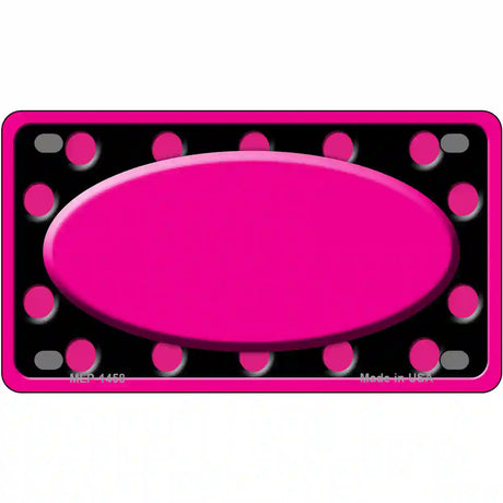 Pink Black Polka Dots Pink Frame And Center Oval Metal Novelty License Plate 4" x 2.2" (MLP)