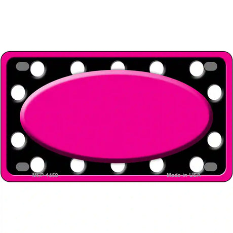 White Black Polka Dots Pink Frame And Center Oval Metal Novelty License Plate 4" x 2.2" (MLP)