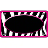 Black White Pink Zebra Center Oval Metal Novelty License Plate 4" x 2.2" (MLP)