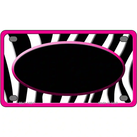 Black White Pink Zebra Center Oval Metal Novelty License Plate 4" x 2.2" (MLP)