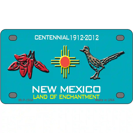 Red Chili & Road Runner New Mexico Teal Novelty Metal License Plate 4" x 2.2" (MLP)