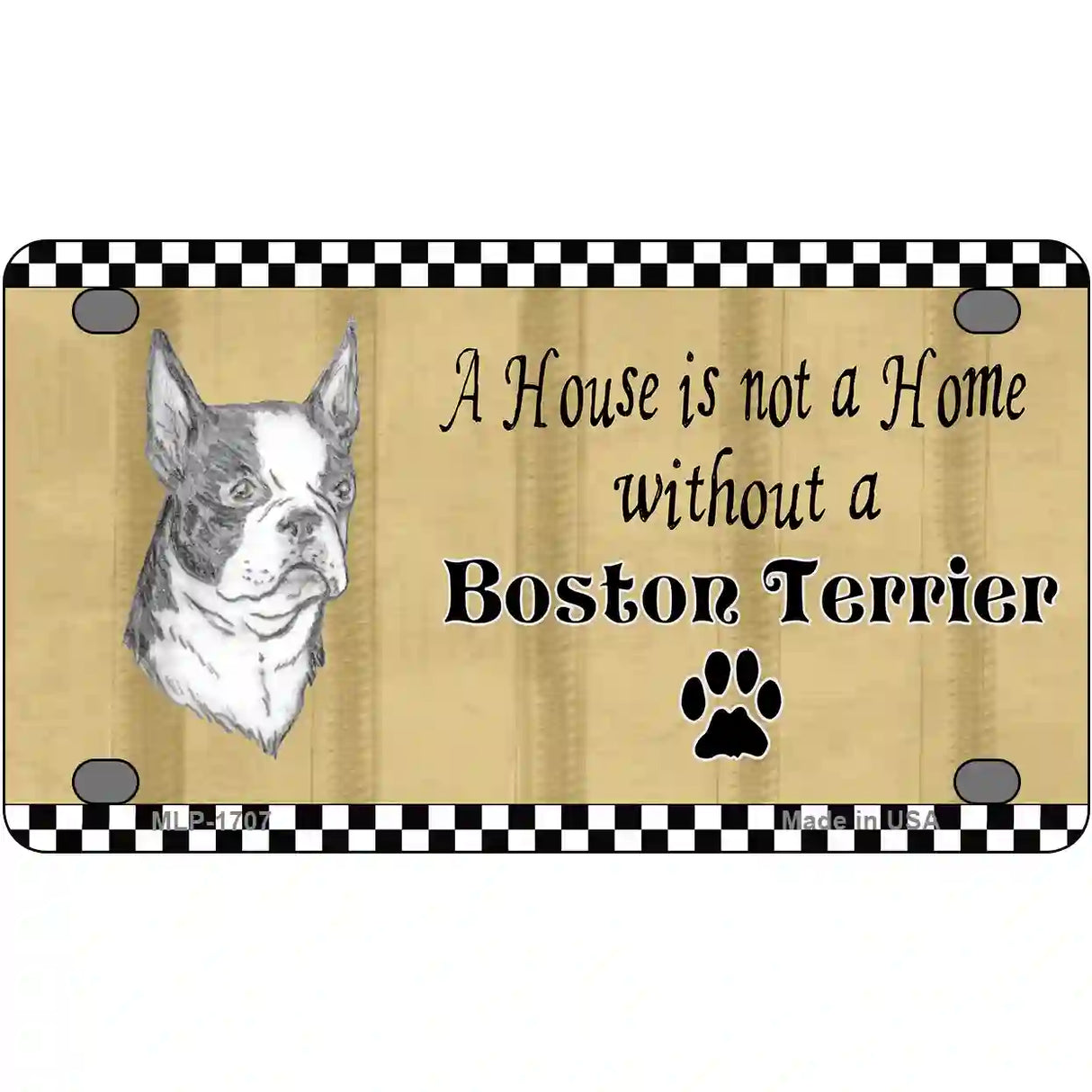 Pencil Sketch Boston Terrier Metal Novelty License Plate 4" x 2.2" (MLP)