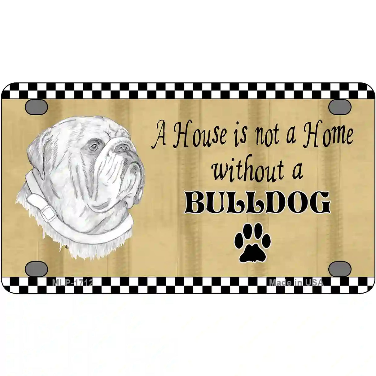 Pencil Sketch Bulldog Metal Novelty License Plate 4" x 2.2" (MLP)