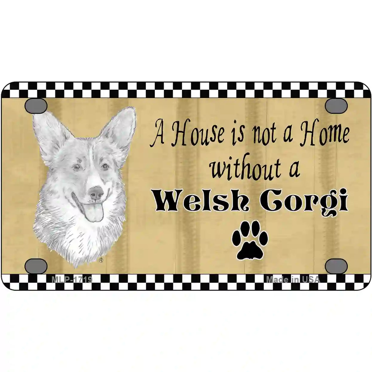 Pencil Sketch Welsh Corgi Metal Novelty License Plate 4" x 2.2" (MLP)