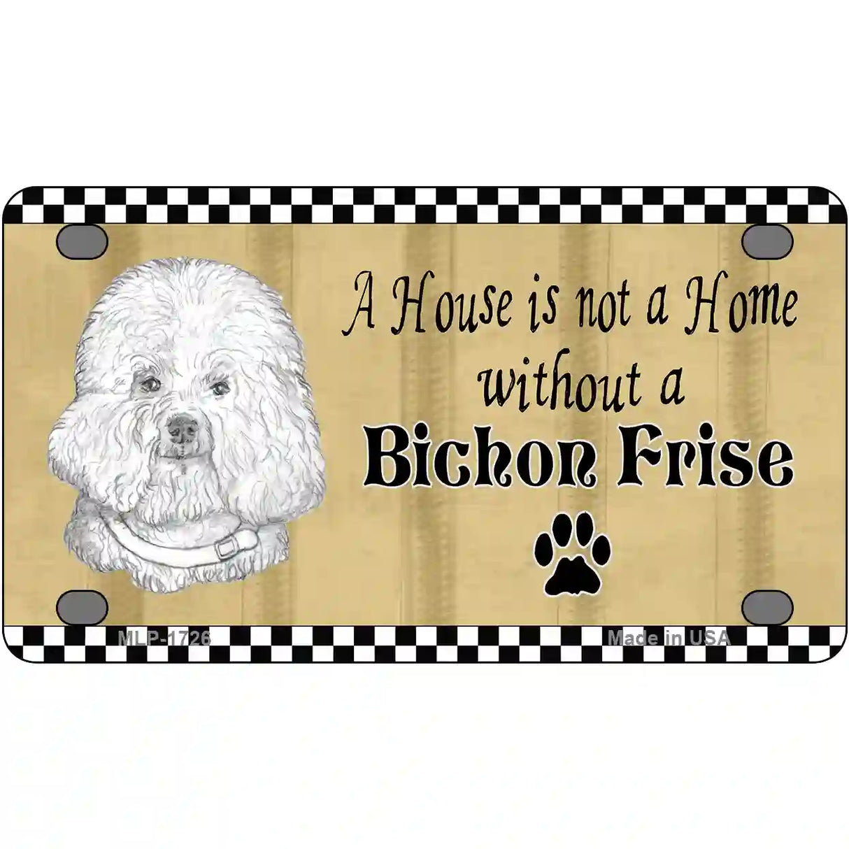 Pencil Sketch Bichon Frise Metal Novelty License Plate 4" x 2.2" (MLP)