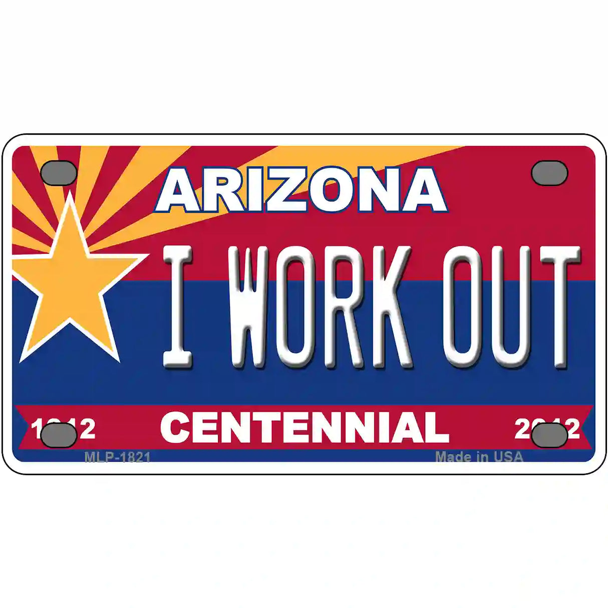 Arizona Centennial I Work Out Metal Novelty License Plate 4" x 2.2" (MLP)