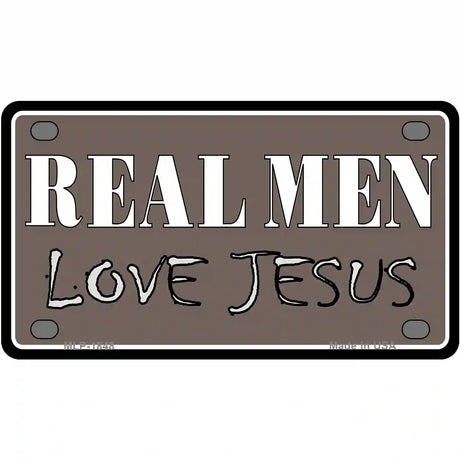 Real Men Love Jesus Metal Novelty License Plate 4" x 2.2" (MLP)