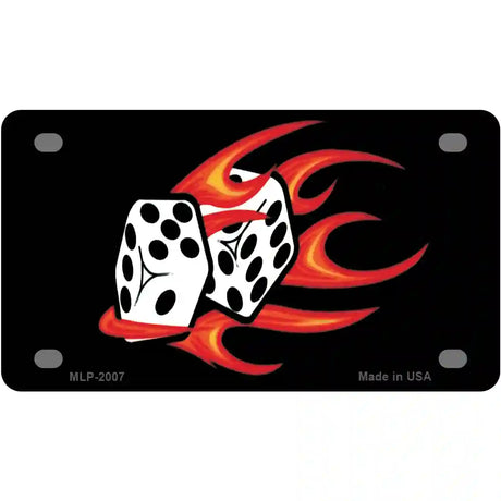 Red Hot Flaming Dice Metal Novelty License Plate 4" x 2.2" (MLP)