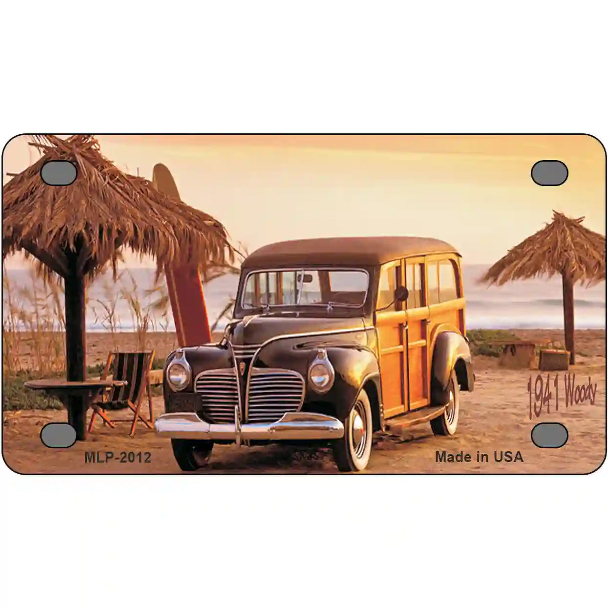 1941 Woody On The Beach Metal Novelty License Plate 4" x 2.2" (MLP)