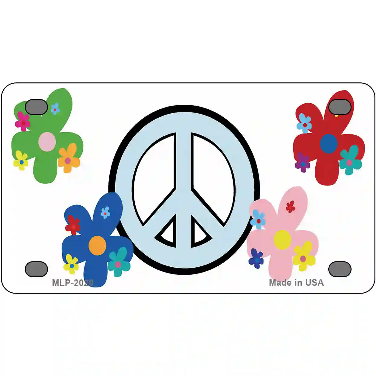 Peace Sign and Flowers Metal Novelty License Plate 4" x 2.2" (MLP)