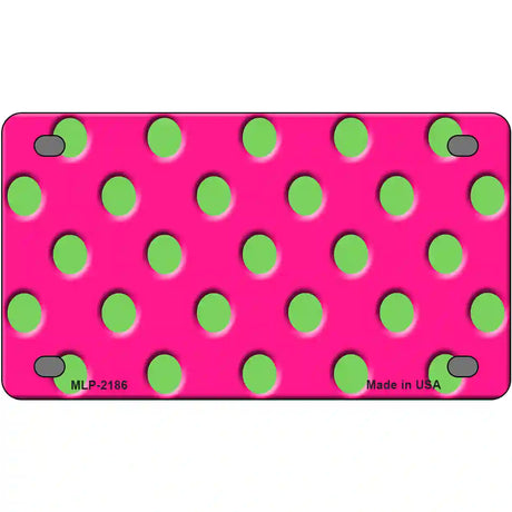 Lime Green Polka Dots Hot Pink Metal Novelty License Plate 4" x 2.2" (MLP)